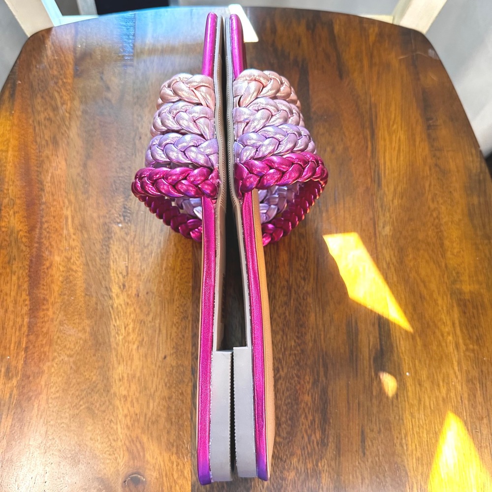 Torrid Slide Sandal Women 11WW Pink Metallic Braided Ombre Flat Summer - Picture 9 of 13